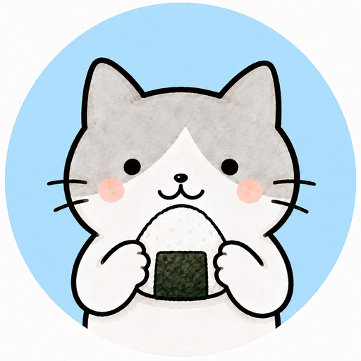 おにぎりを持つモグネコ